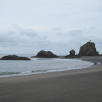 LIghthouse rock on Whatipu Beach at low tide