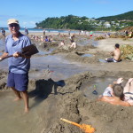 Digging our natural hot tub at Hot Water Beach, Hahei