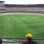 The vast playing field for footy, with 4 goal posts