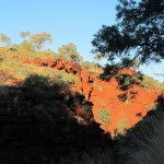 Evening sun lights up the red rocks atop the gorges