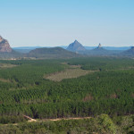 Glass House Mountains in the morning light - from left, Tibrogargan, Beerwah, Coonowrin