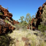 Walking through red cliffs of Weano Gorge