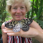 Making friends with a large butterfly at the gardens