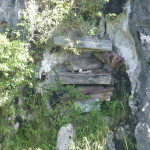 The hanging coffins within a limestone niche, Sagada