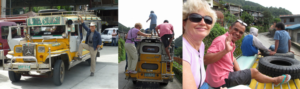 Riding atop a 4WD jeepney from Banaue to Batad