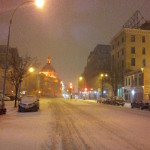 A brand new snowy year, along Broadway in Williamsburg, Brooklyn