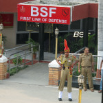 Indian soldiers presiding over the Wagah border ceremony