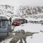 Stalled due to road conditions near Khardungla Pass