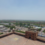 View of Red Fort and Chandni Chowk bazaar from atop tower, Jama Masjid