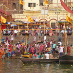 The devout gather in prayer at the always busy "main" ghat