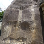 Tiny Jain icons carved in rock, Sravanabelagola