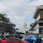Principal mosque of Bandar Seri Begawan, Brunei beyond the shopping mall