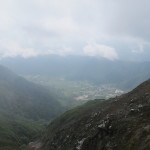 Backbone trail of Mt. Sibayak, Sumatra, viewed from crater