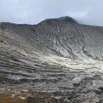 The scarred slopes of Ijen's crater