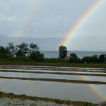 Village walk with rainbow, Samosir Island