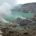 The turquoise lake of Mt. Ijen crater