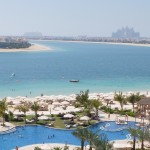 Two fronds of Palm Jumeirah, Atlantis Hotel seen from the Hyatt on crescent