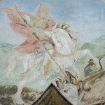 Faded image of St. George slaying the dragon, Konopiste Castle gardens