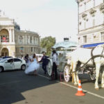 Wedding cheer in front of Odessa opera house