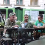 Soldiers at Lviv cafe