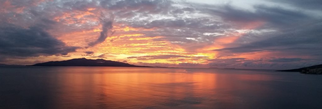 Panorama, sunset over Corfu, Sarande