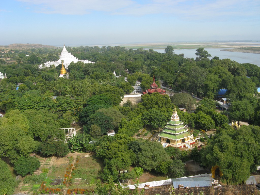View of pagoda-laden hills above the Irawaddy River