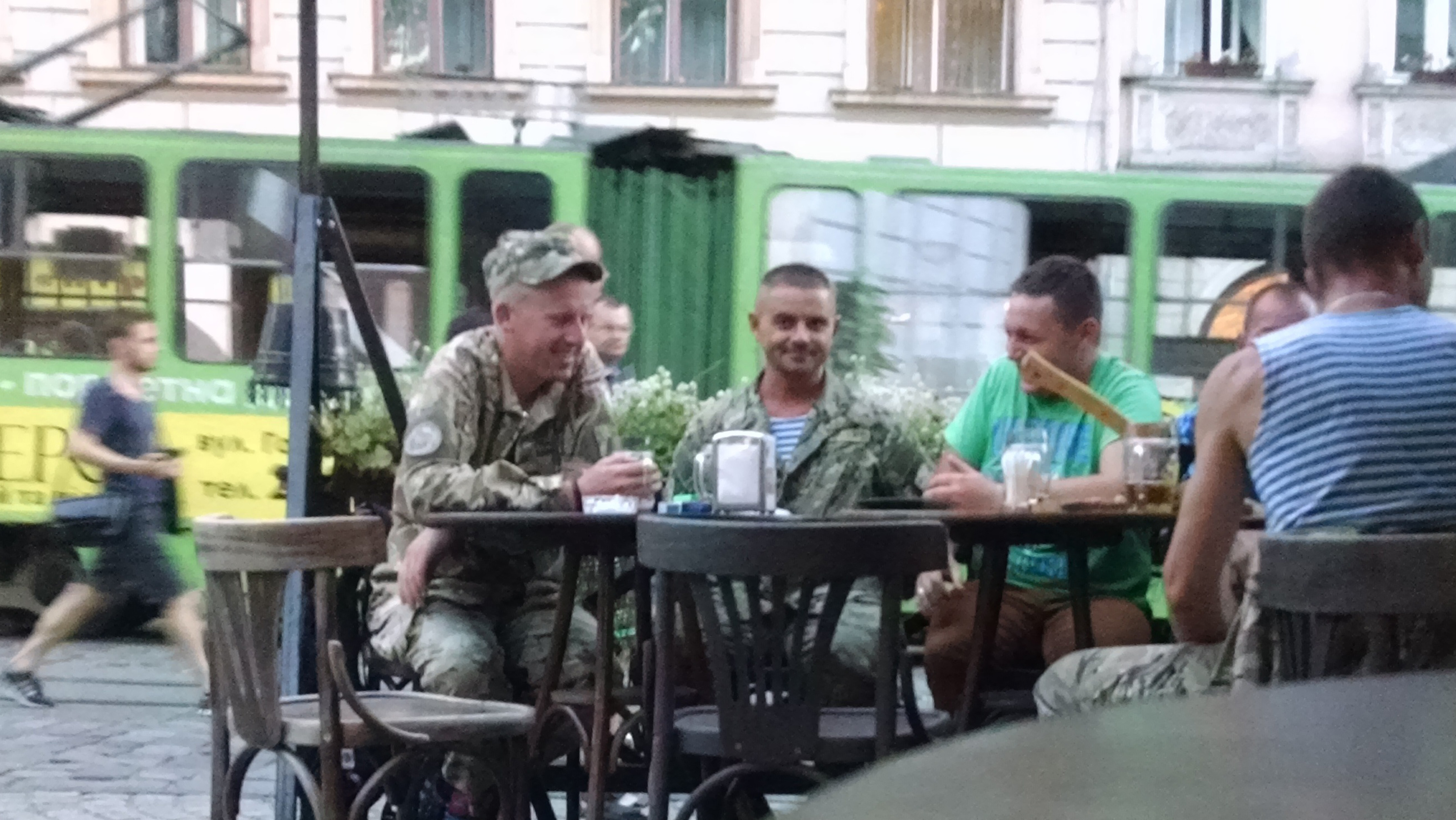 Soldiers at Lviv cafe